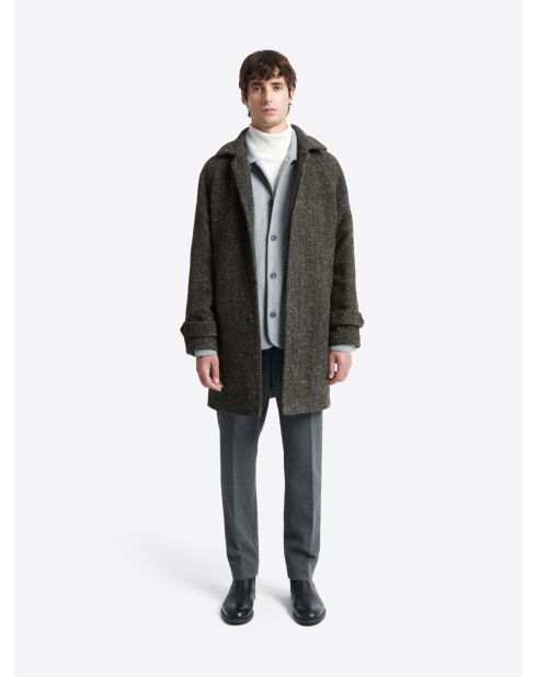 Pardessus fantaisie col chemise anthracite chiné