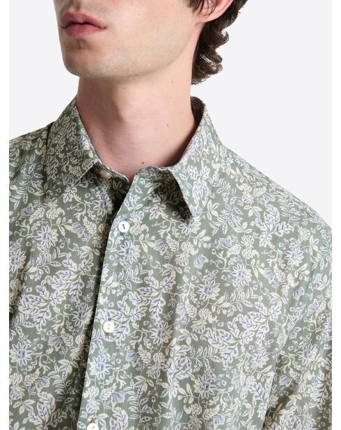 Chemise fleurie en coton vert bronze