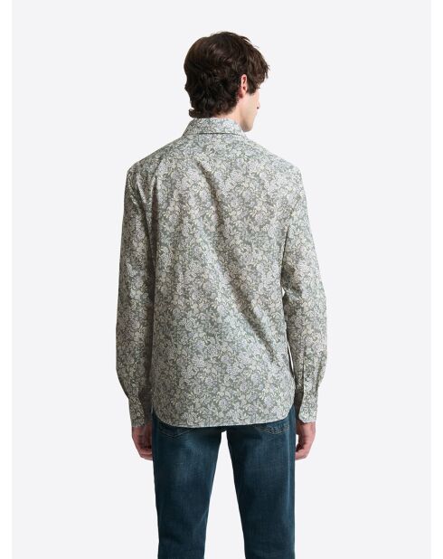 Chemise fleurie en coton vert bronze