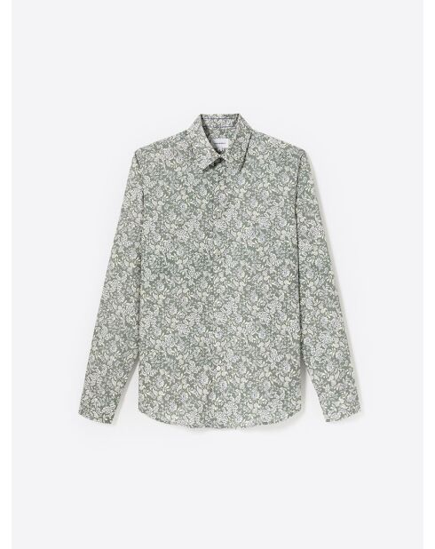 Chemise fleurie en coton vert bronze