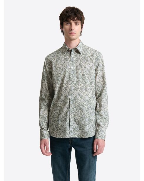 Chemise fleurie en coton vert bronze