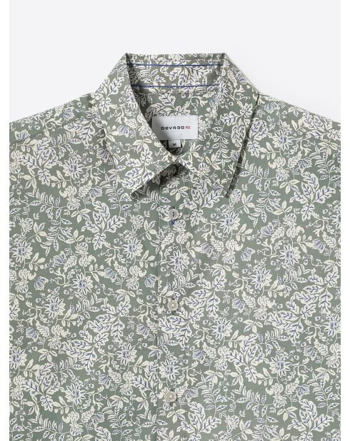 Chemise fleurie en coton vert bronze