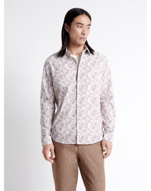 Chemise fleurie 100% coton bio violette