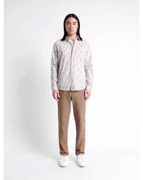 Chemise fleurie 100% coton bio violette