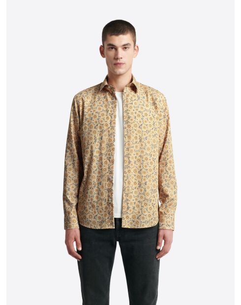 Chemise fleurie en coton beige sable