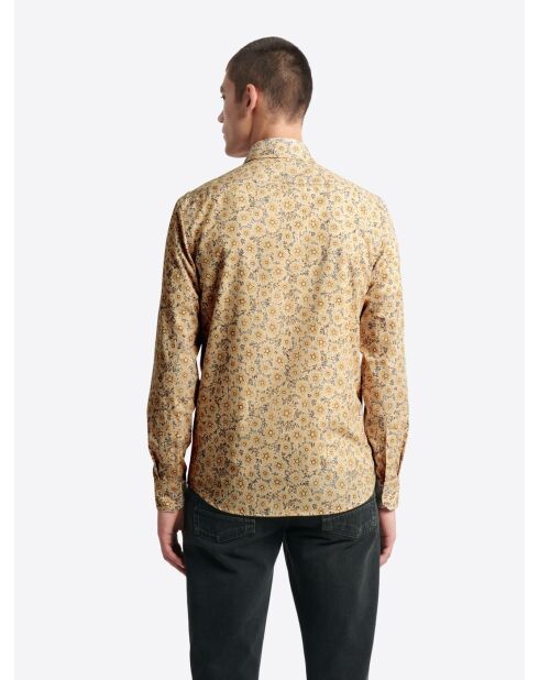 Chemise fleurie en coton beige sable