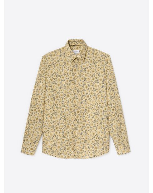 Chemise fleurie en coton beige sable