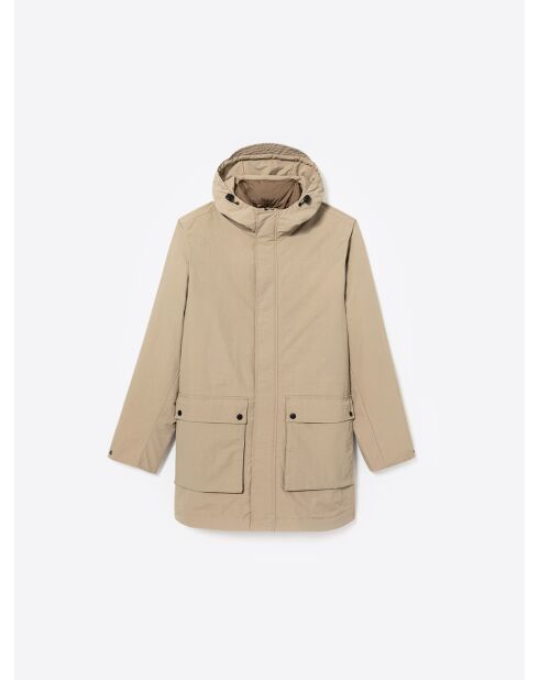 Parka à capuche avec cordons de serrage beige gris
