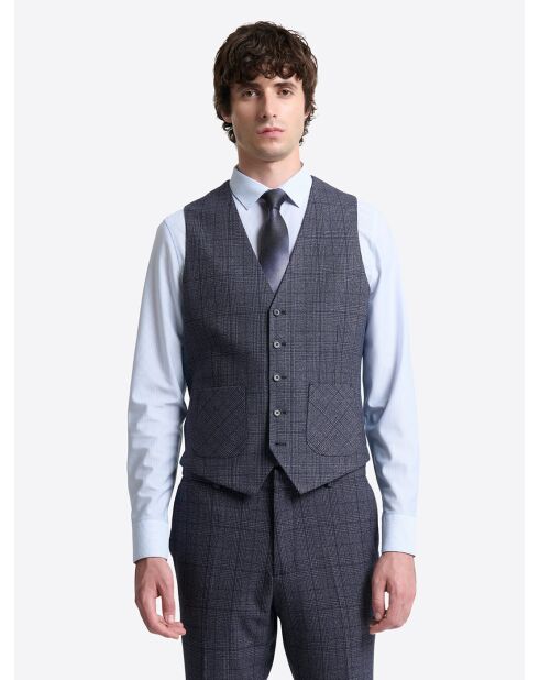 Gilet de costume stretch à carreaux bleu