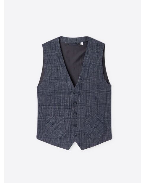 Gilet de costume stretch à carreaux bleu