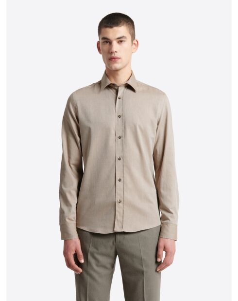 Chemise chinée en coton caramel