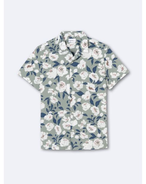 Chemise fleurie regular 100% coton bleu cobalt