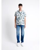 Chemise fleurie regular 100% coton bleu cobalt