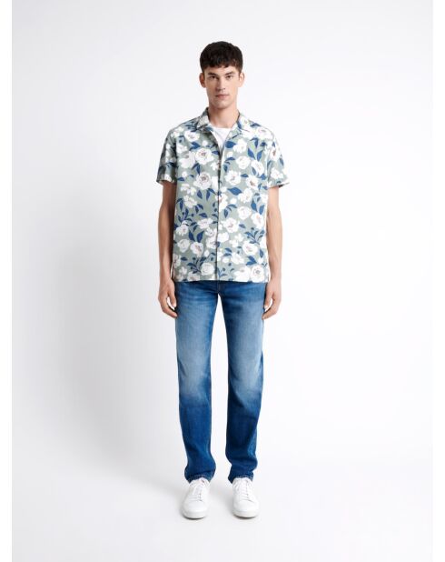 Chemise fleurie regular 100% coton bleu cobalt