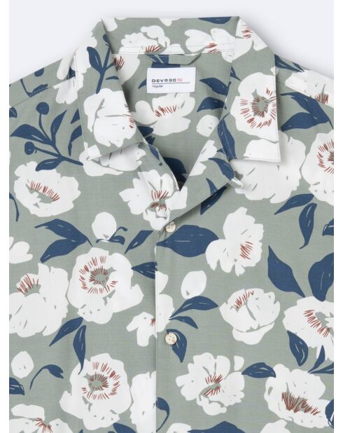 Chemise fleurie regular 100% coton bleu cobalt