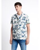 Chemise fleurie regular 100% coton bleu cobalt