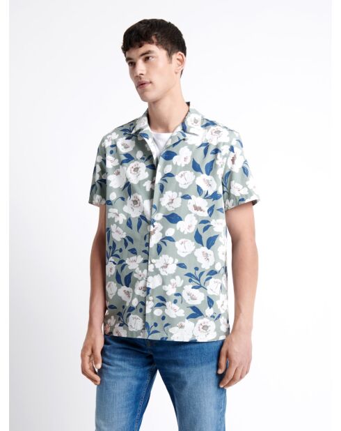 Chemise fleurie regular 100% coton bleu cobalt
