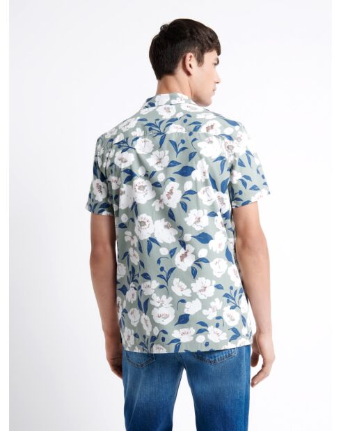 Chemise fleurie regular 100% coton bleu cobalt