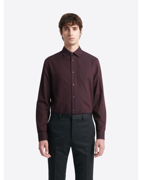 Chemise slim à motif jacquard en coton merlot