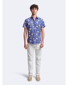 Chemise 100% coton fleurie bleu horizon