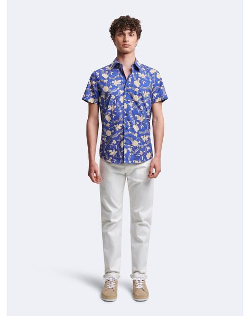 Chemise 100% coton fleurie bleu horizon