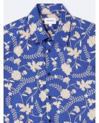 Chemise 100% coton fleurie bleu horizon