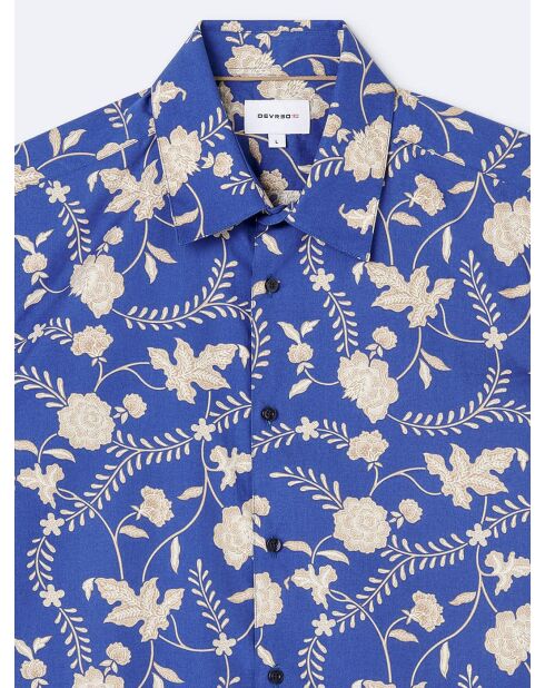 Chemise 100% coton fleurie bleu horizon