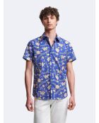 Chemise 100% coton fleurie bleu horizon