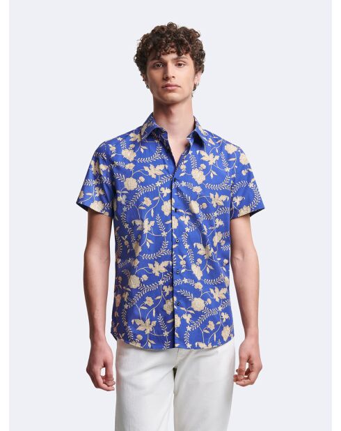 Chemise 100% coton fleurie bleu horizon