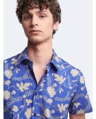 Chemise 100% coton fleurie bleu horizon