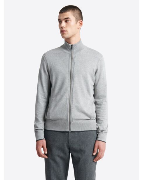 Cardigan zippé gris chiné clair