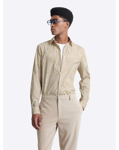 Chemise stretch fleurie beige doux