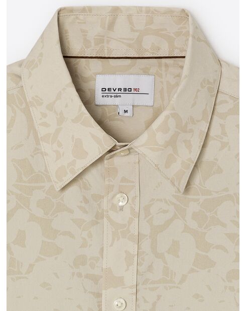 Chemise stretch fleurie beige doux