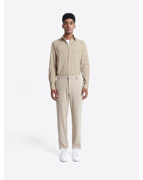 Chemise stretch fleurie beige doux