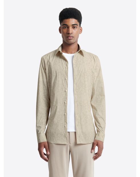 Chemise stretch fleurie beige doux