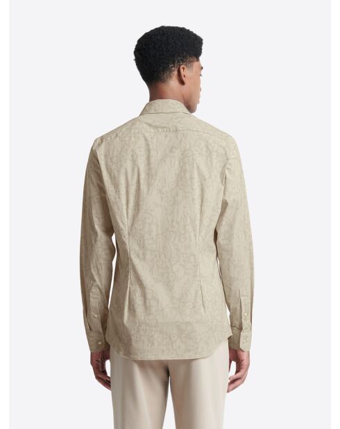 Chemise stretch fleurie beige doux