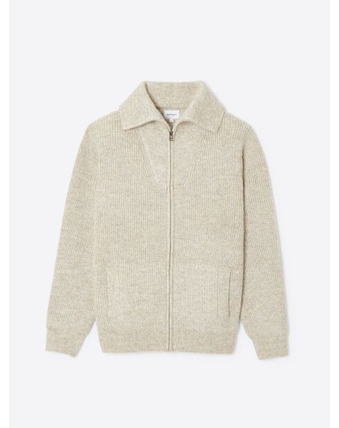 Gilet col camionneur chiné grège