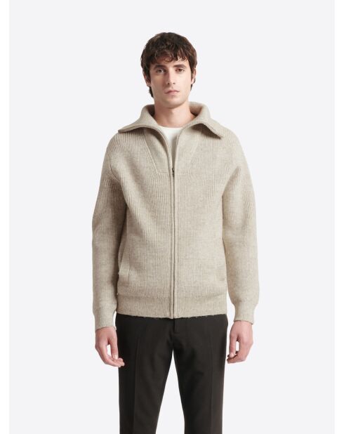 Gilet col camionneur chiné grège