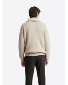 Gilet col camionneur chiné grège