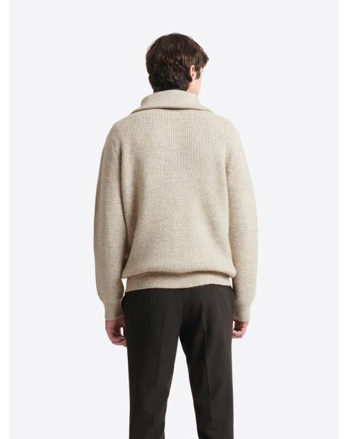 Gilet col camionneur chiné grège