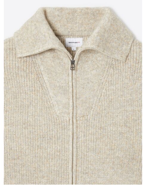 Gilet col camionneur chiné grège