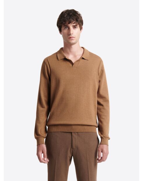 Pull à col derby en Coton mélangé noisette