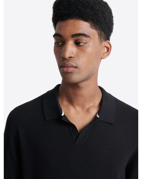 Polo maille col v 100% coton bio noir