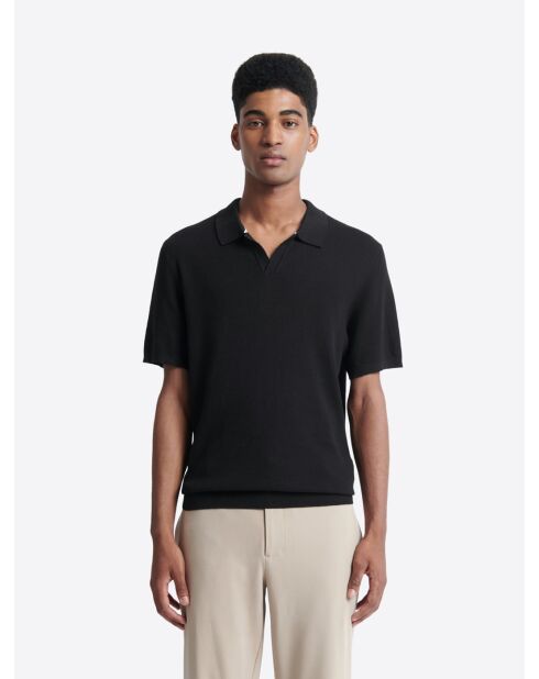 Polo maille col v 100% coton bio noir