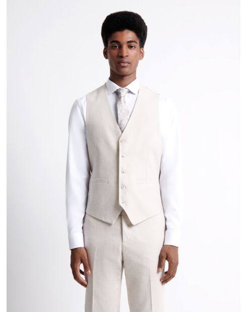 Gilet de costume en 100% coton lin grège