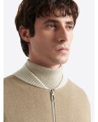 Gilet col teddy en Coton & Cachemire bicolore new camel