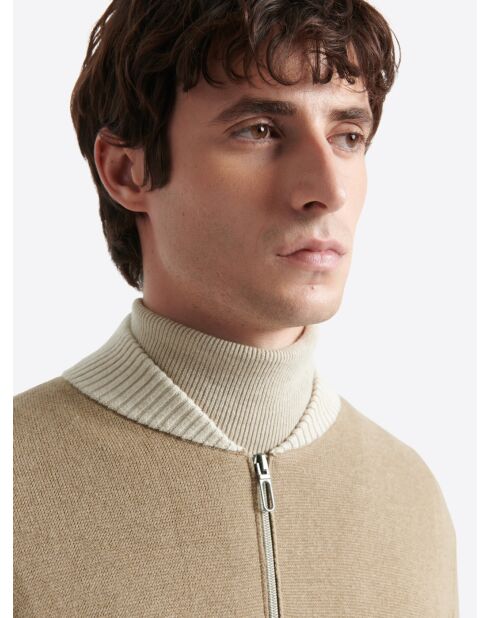 Gilet col teddy en Coton & Cachemire bicolore new camel