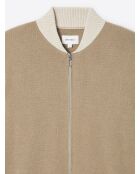 Gilet col teddy en Coton & Cachemire bicolore new camel