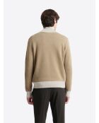 Gilet col teddy en Coton & Cachemire bicolore new camel