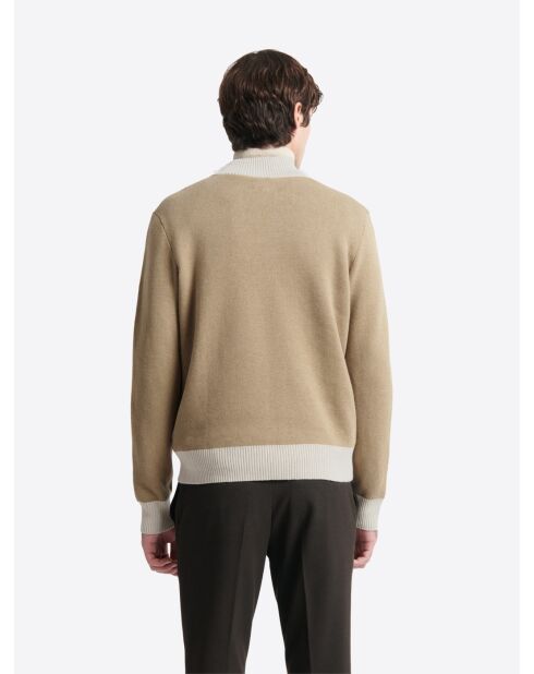 Gilet col teddy en Coton & Cachemire bicolore new camel